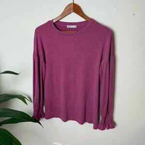 MIHOLL Mauve Long Sleeve Knit Top with Smocked Cuffs – Size Small
